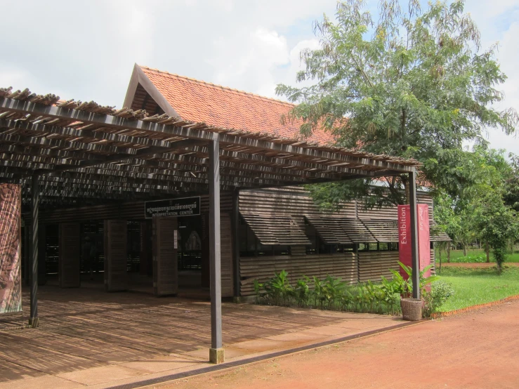 an old building that has a wooden roof