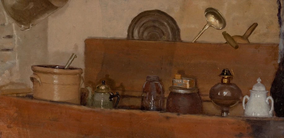 a painting of different bottles and a spoon