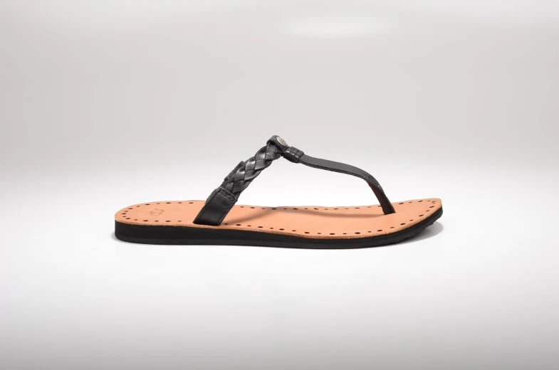 black ided leather flip flop