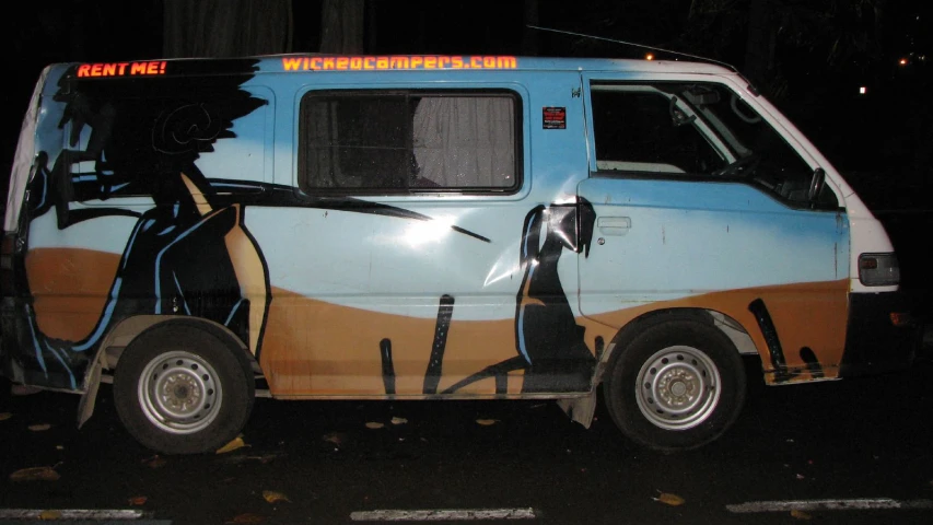 an old van painted with a unique color