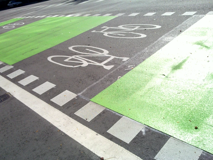 an empty street with bike lanes painted on it