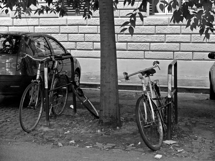 two bicycles next to each other on the street