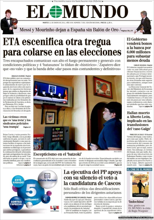 the front page of a spanish newspaper