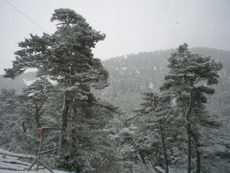 the snow is falling in a mountainous area