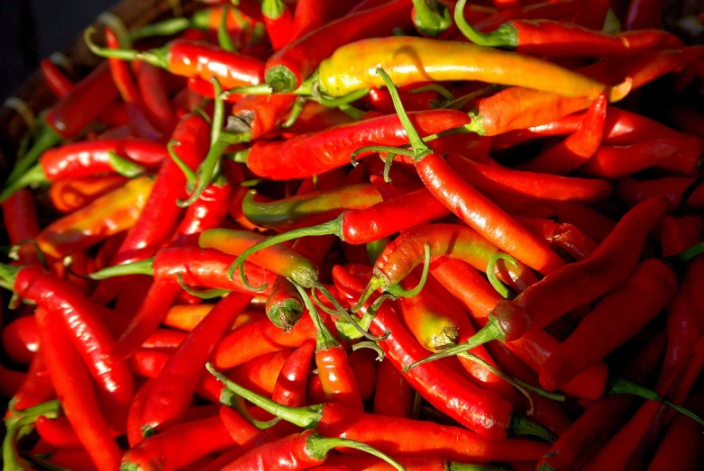 a large number of peppers are arranged