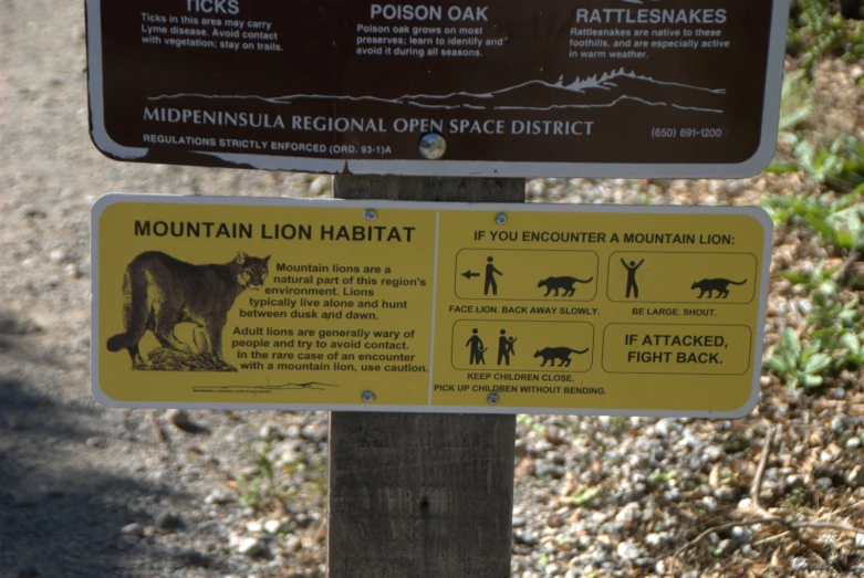 sign showing the direction and information for various animals in different locations