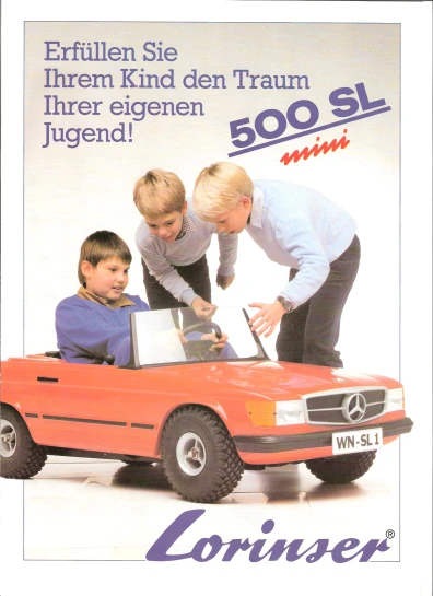 a magazine advertit showing a group of children in a car