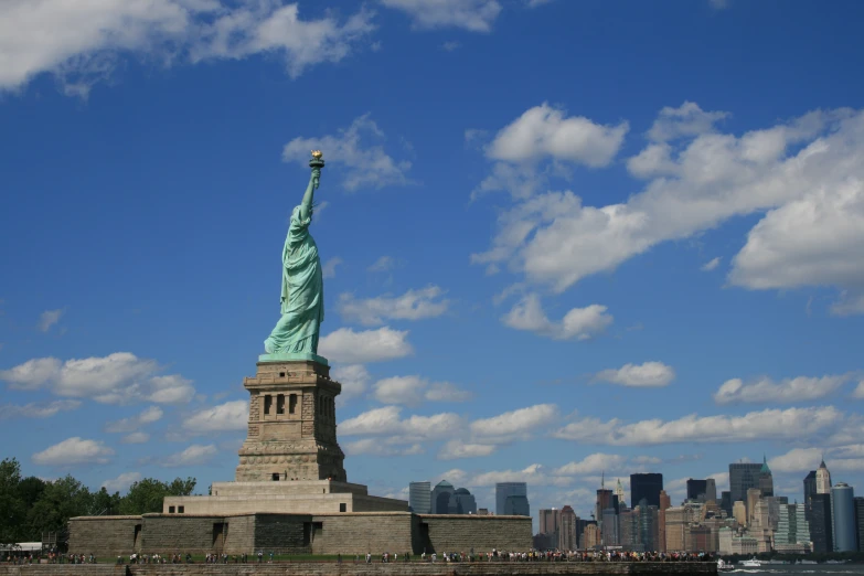 a view of the statue of liberty in new york