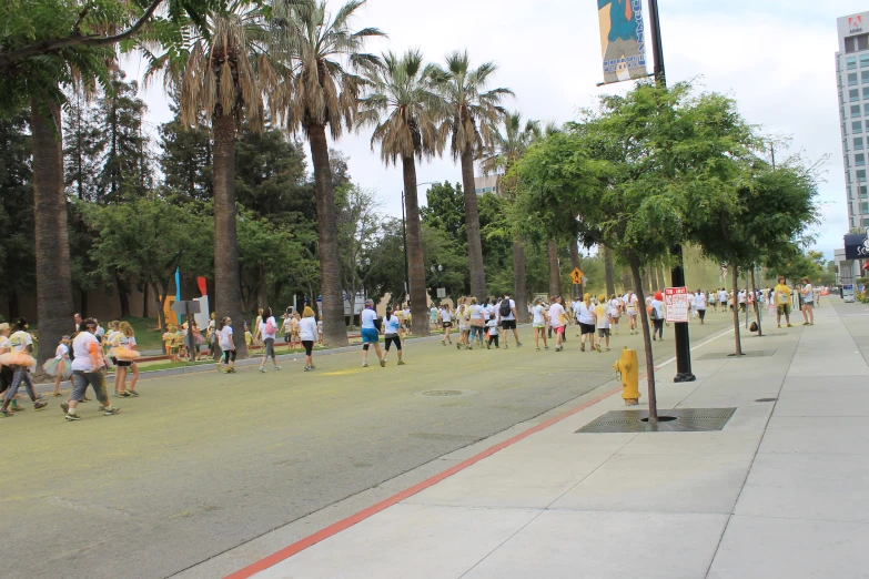 a bunch of people are running on the road