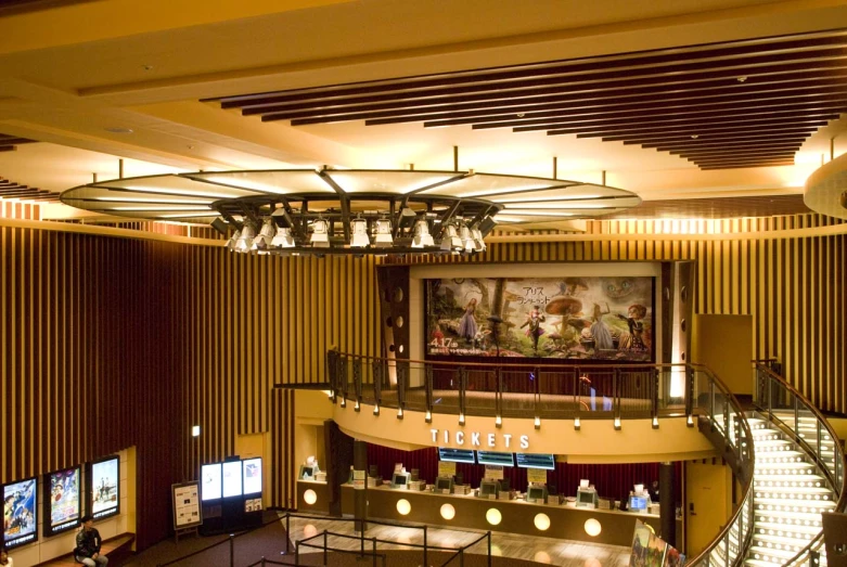 the lobby of a business building with high ceilings