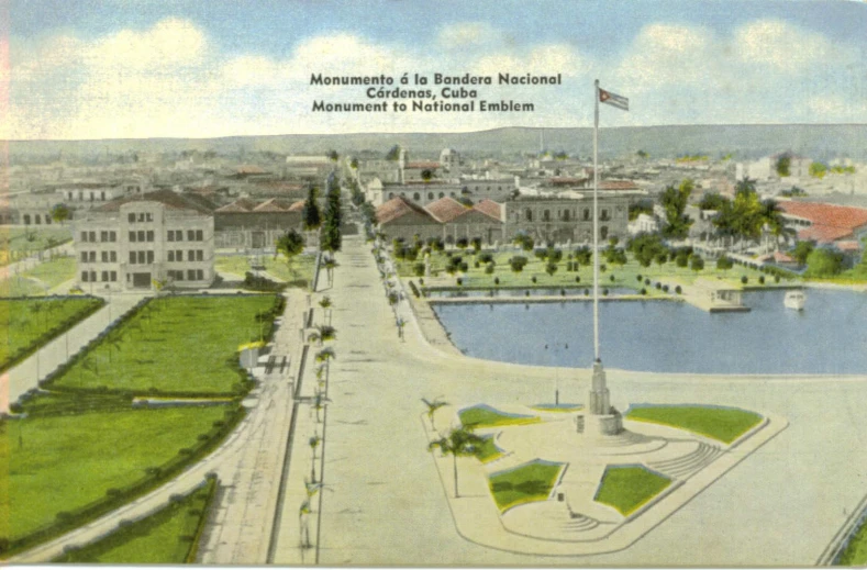 an old postcard showing a view of a town