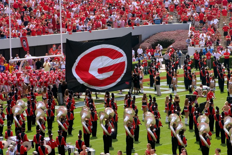 the color guard leads the marching team during a game