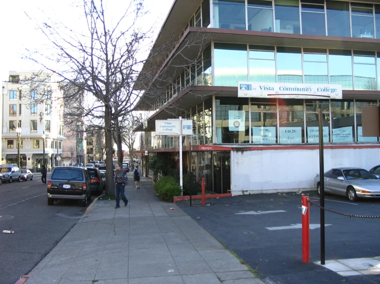 a parking lot in front of a building