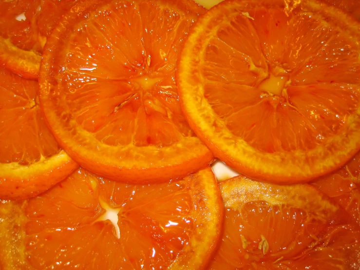 a group of orange slices cut in half