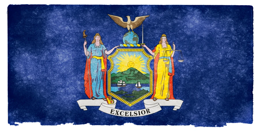 a flag that is blue and has the state of new hampshire in the center