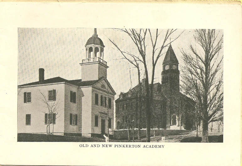 an old black and white pograph of a building with a clock tower