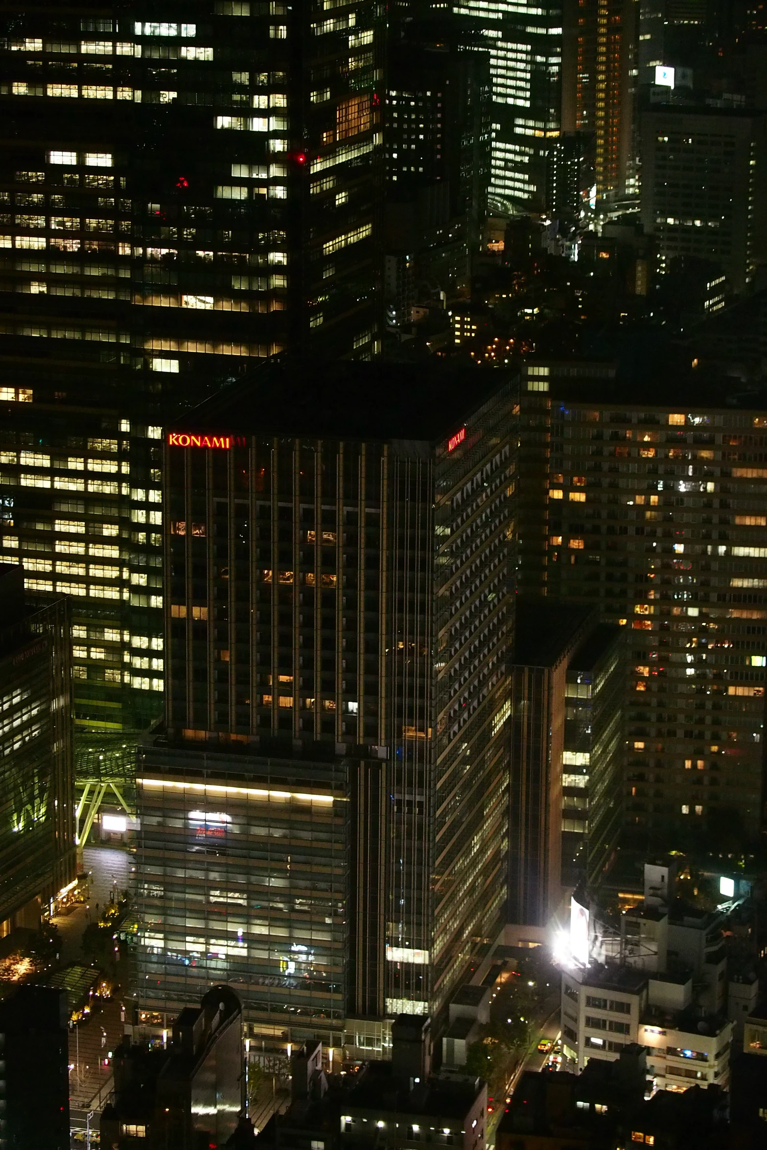 the light on buildings glow brightly at night