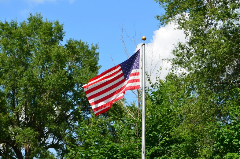 a close up of an american flag on a pole