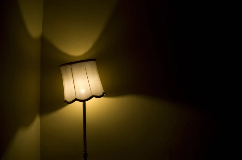 a small lamp next to a wall with a shadow on the wall