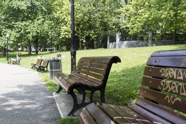 a park that has a number of benches sitting near it