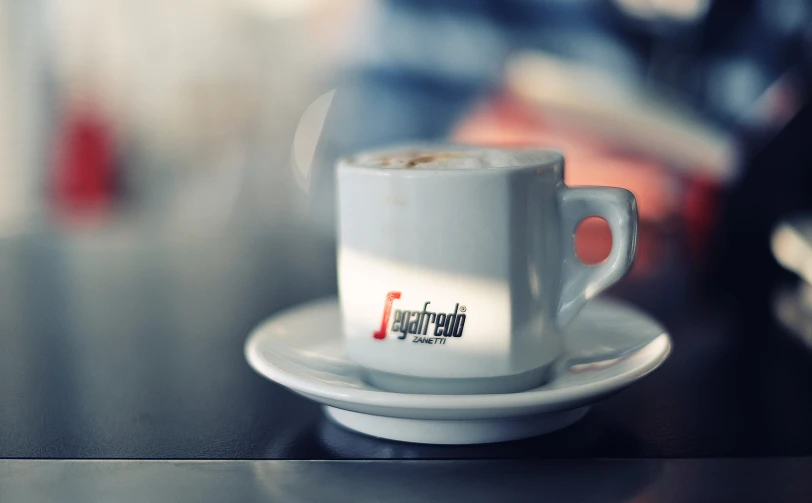 a white coffee cup sitting on top of a saucer