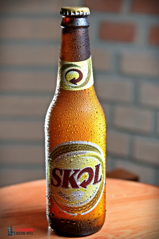 a closeup of a beer bottle on a table