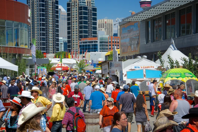 the crowd is outside in the city as the street is crowded with vendors