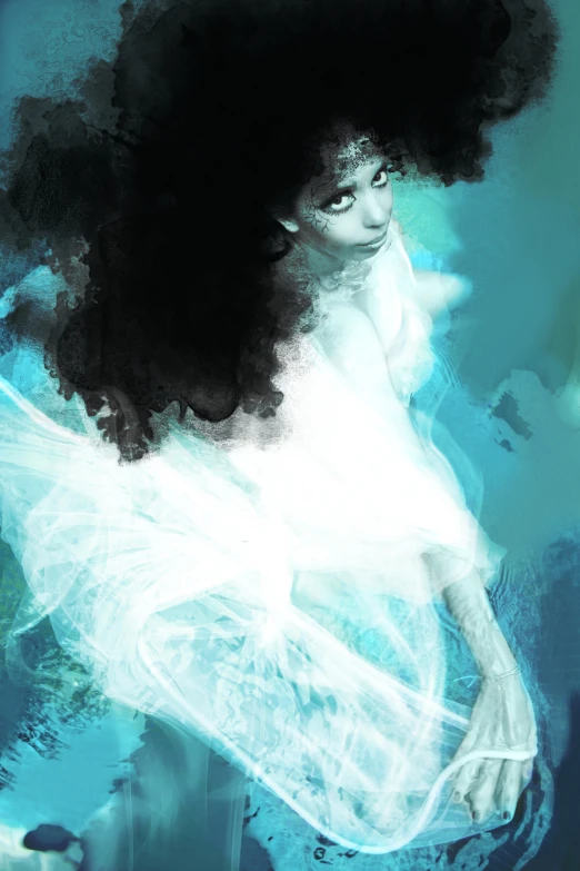 a digital painting of a woman with an afro