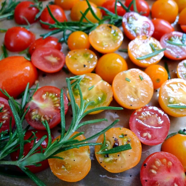 there is a  board full of vegetables