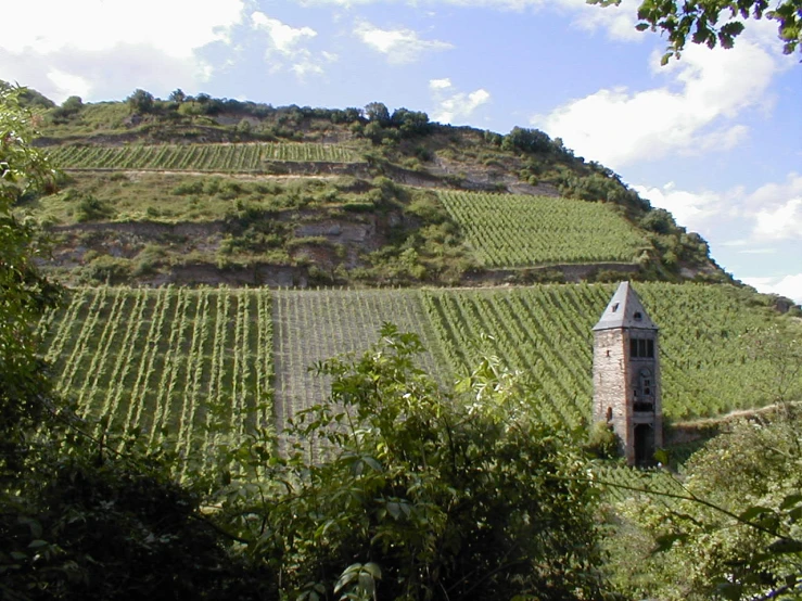 the beautiful scenery shows many hills and trees on the side