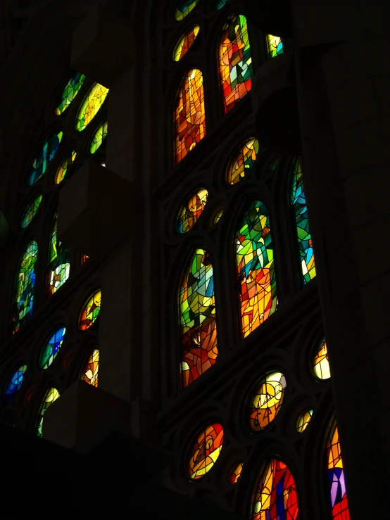 the stain glass windows are on display in this cathedral