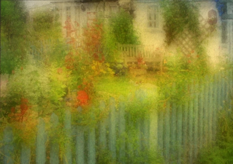 an old po of a garden and fence