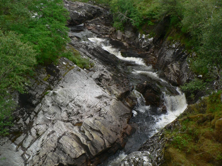 a water fall surrounded by trees and plants