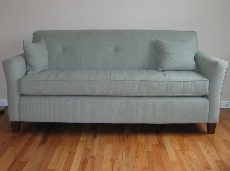 a sofa in an empty room with wood floors