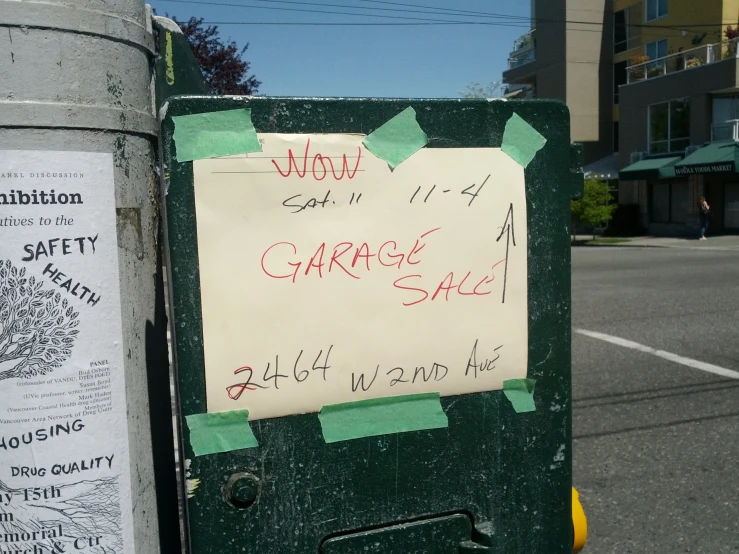 sign attached to post near the intersection in a city