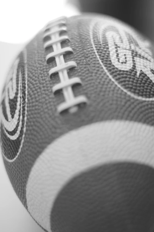 a close up view of an american football