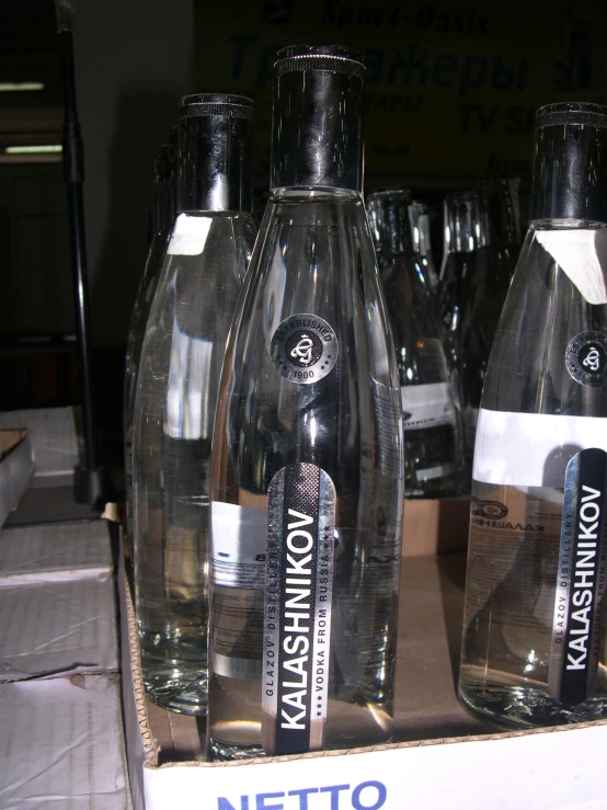several bottles of vodka are kept in the box