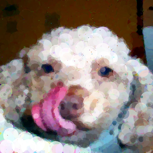 a close - up po of a stuffed toy dog with its tongue sticking out