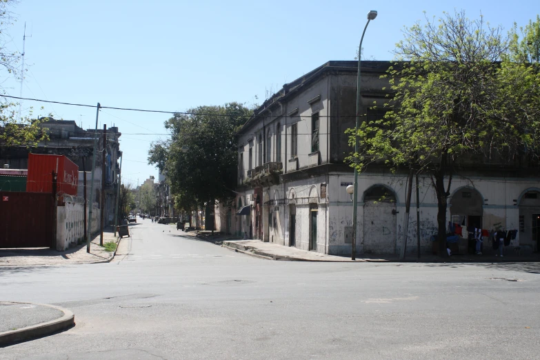 an old town street with a traffic light