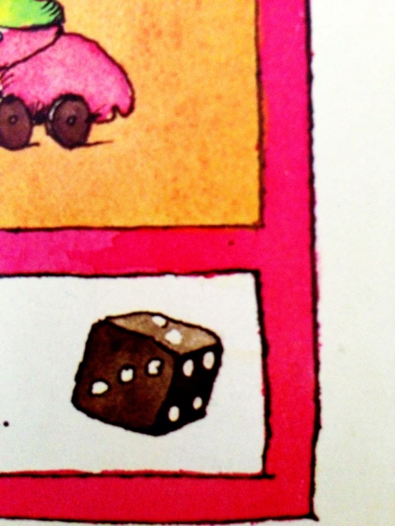 illustration of two dices with a colorful piece of cake