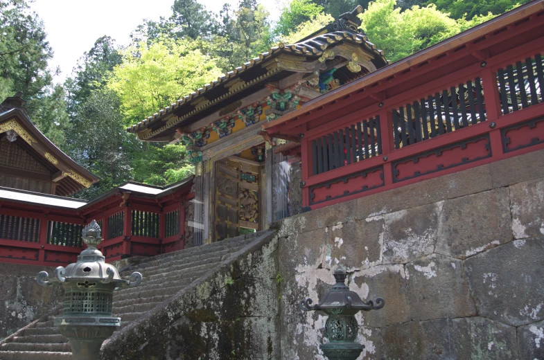 a building with an oriental decoration on the side