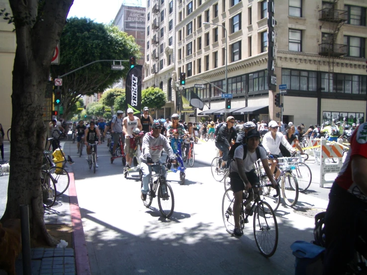 a city with lots of people riding bicycles and bicyclists