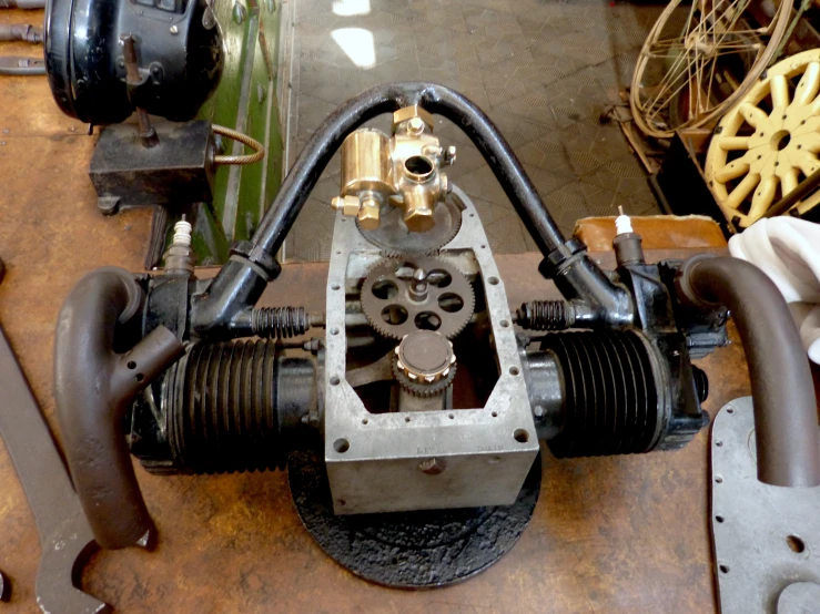 a carbuke engine and wiring in a shop