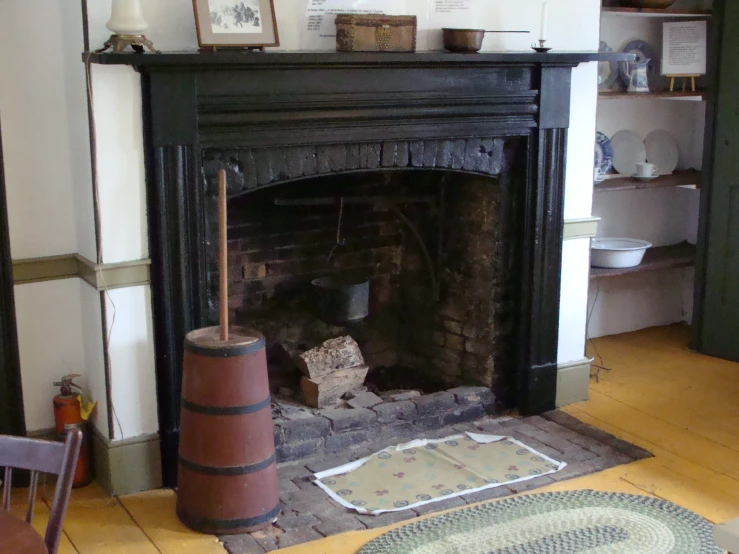 the fire place is shown in the dining area
