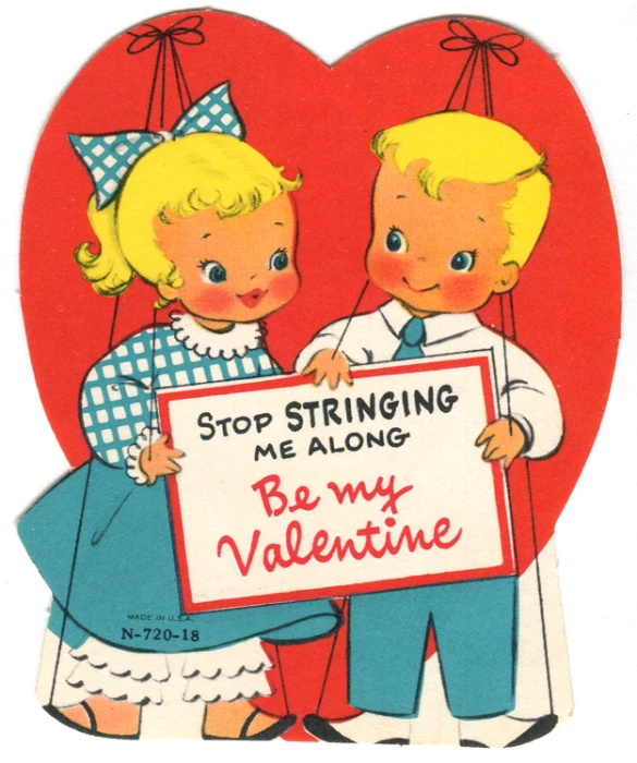 there is a valentine card with a couple holding a sign