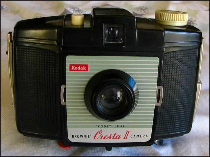 an old vintage camera is displayed in this closeup