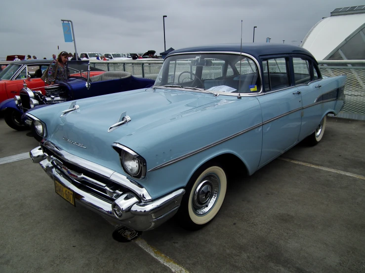 an old station wagon in a parking lot