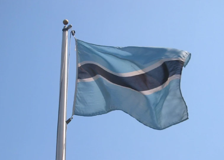 a blue and black flag flying on top of a pole