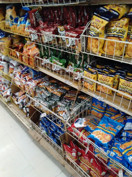 a store has many different food items on shelves