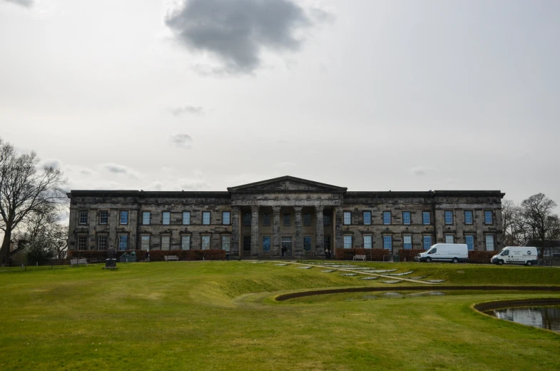 the large building has lots of windows on the side